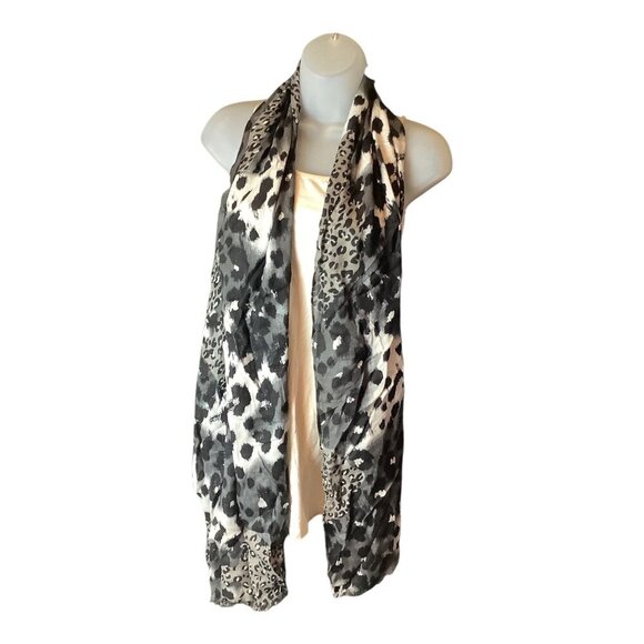Leopard Print Scarf Shawl Wrap Black White & Gray Lightweight Rectangle - Picture 3 of 9